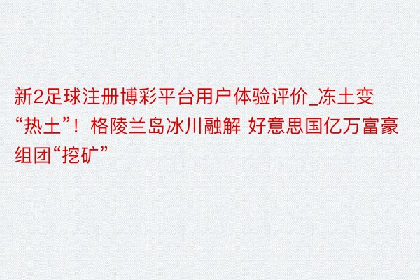 新2足球注册博彩平台用户体验评价_冻土变“热土”！格陵兰岛冰川融解 好意思国亿万富豪组团“挖矿”